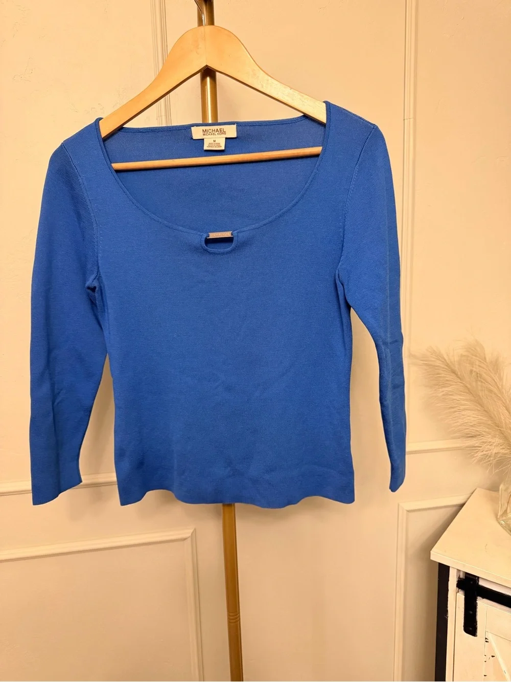 Michael Kors Cobalt Scoop Neck Silk Knit Top with Keyhole MSRP $149